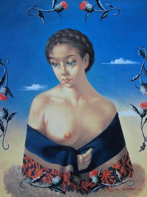 松樹路人、【薊のころ】、新品高級額 額装付、希少画集画、状態良好