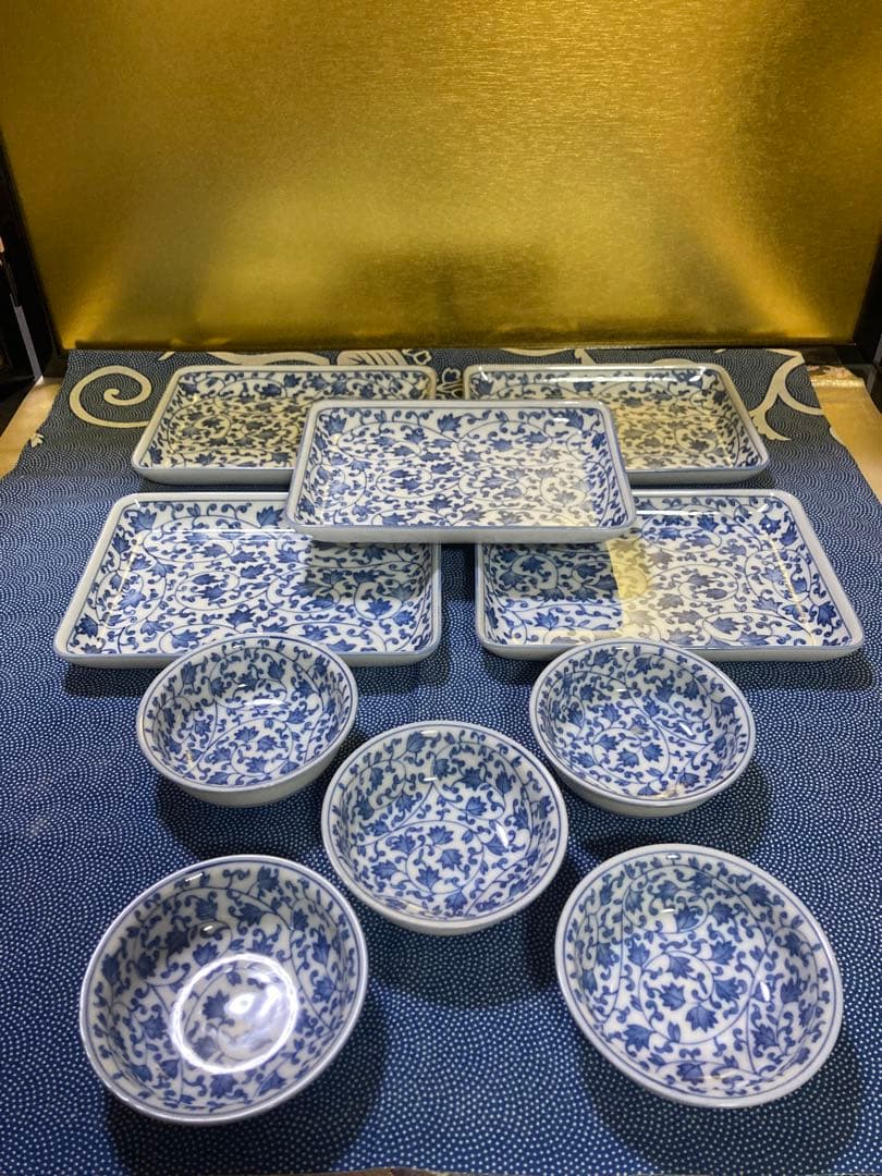 唐草模様　角皿＆ミニ小鉢　5P