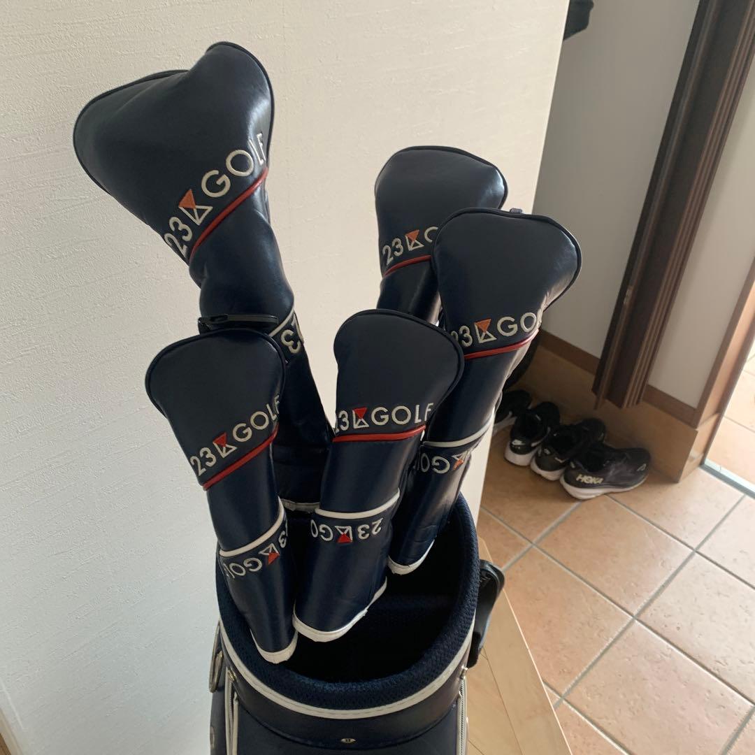 23GOLF キャディバッグ ネイビー3点式ヘッドカバー5点セット