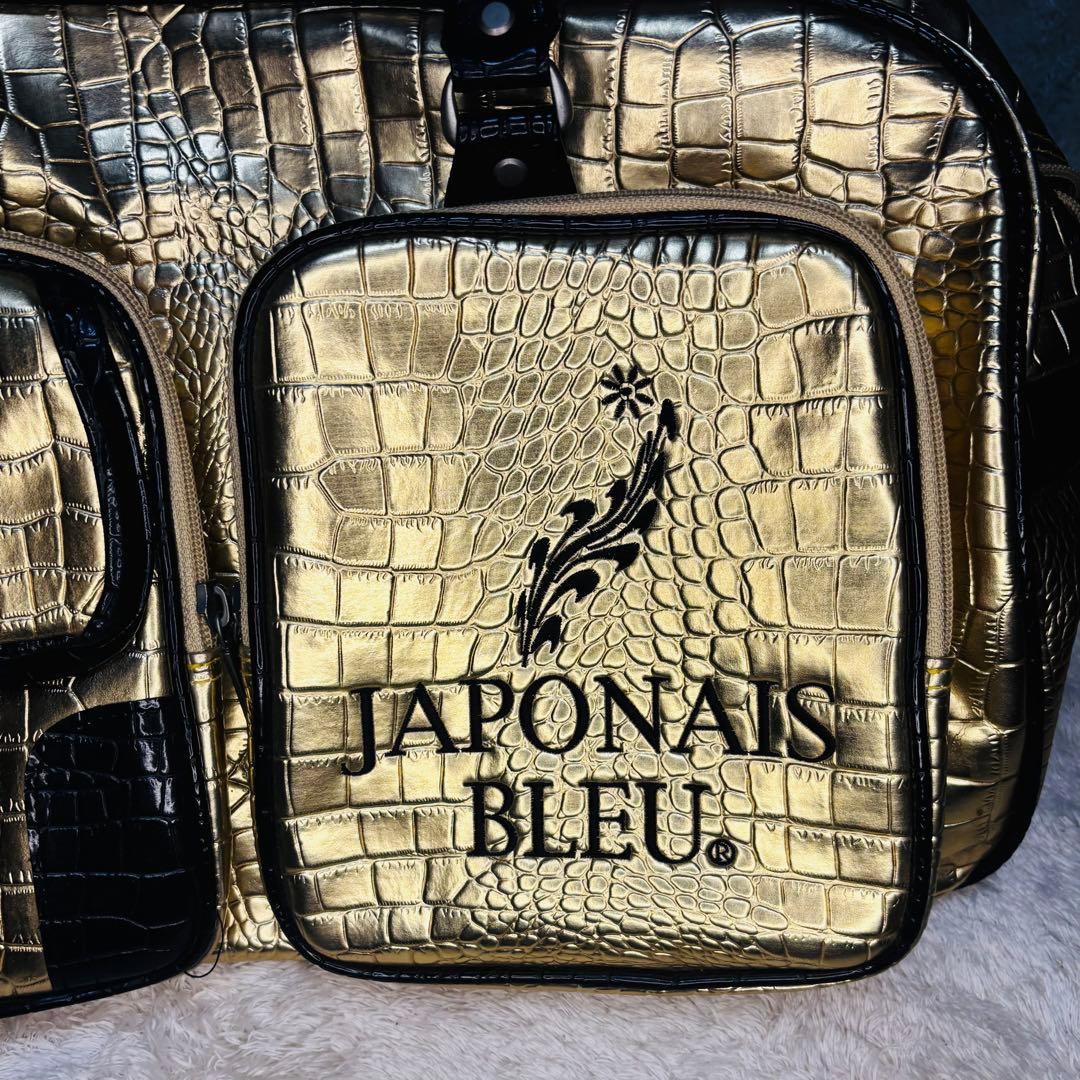 JAPONAIS BLEU クロコ型押し ゴールド 大容量ボストンバッグ2WAY