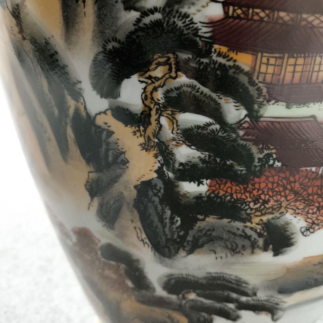 中華風★山水画装飾の大きな陶磁器壺★幅30センチ★高さ80センチ★たのメル発送