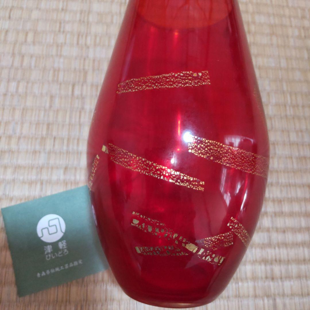 【新品・未使用】津軽びいどろ　日本製　花瓶　金色模様　短冊模様　伝統工芸品