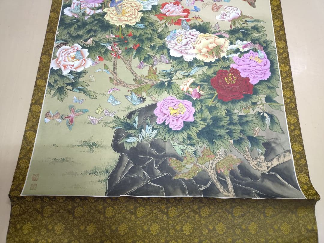 A*e様 蘿堅当 百蝶図 掛軸 中国画 花と蝶