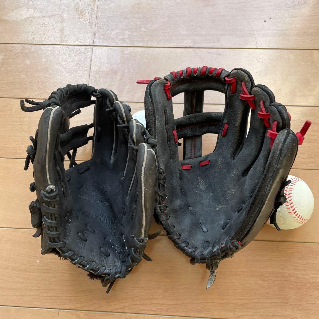 ミズノ 軟式野球グローブ 右投げセット小学生低学年用￼