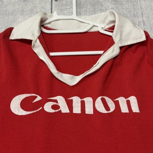 80s 当時物 CANON ラガーシャツ 襟付き ロンT 両面プリント キャノン