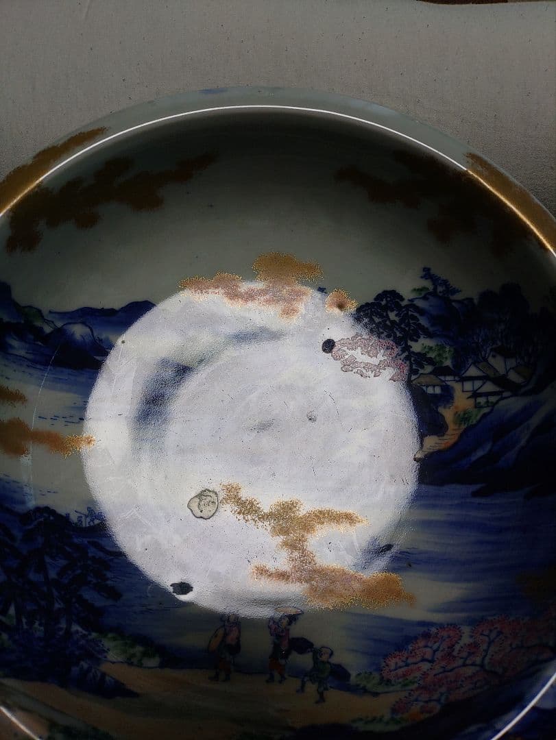 古伊万里 肥蝶山 平林製 色絵金彩山水風景画 菓子鉢 骨董品 陶磁器