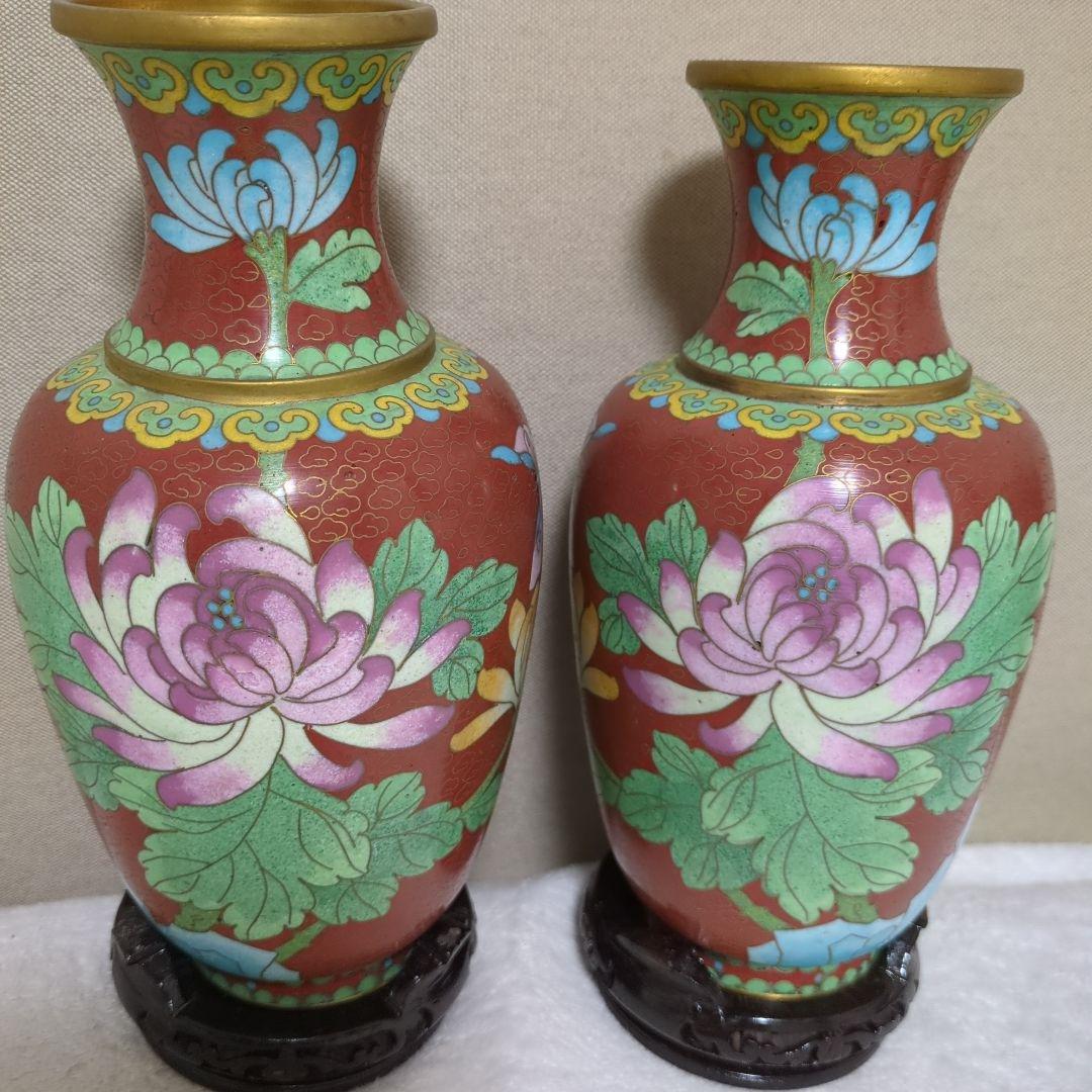 【匿名配送／色鮮やか／美品】伝統的中国風 花瓶 赤茶色と緑色２個セット