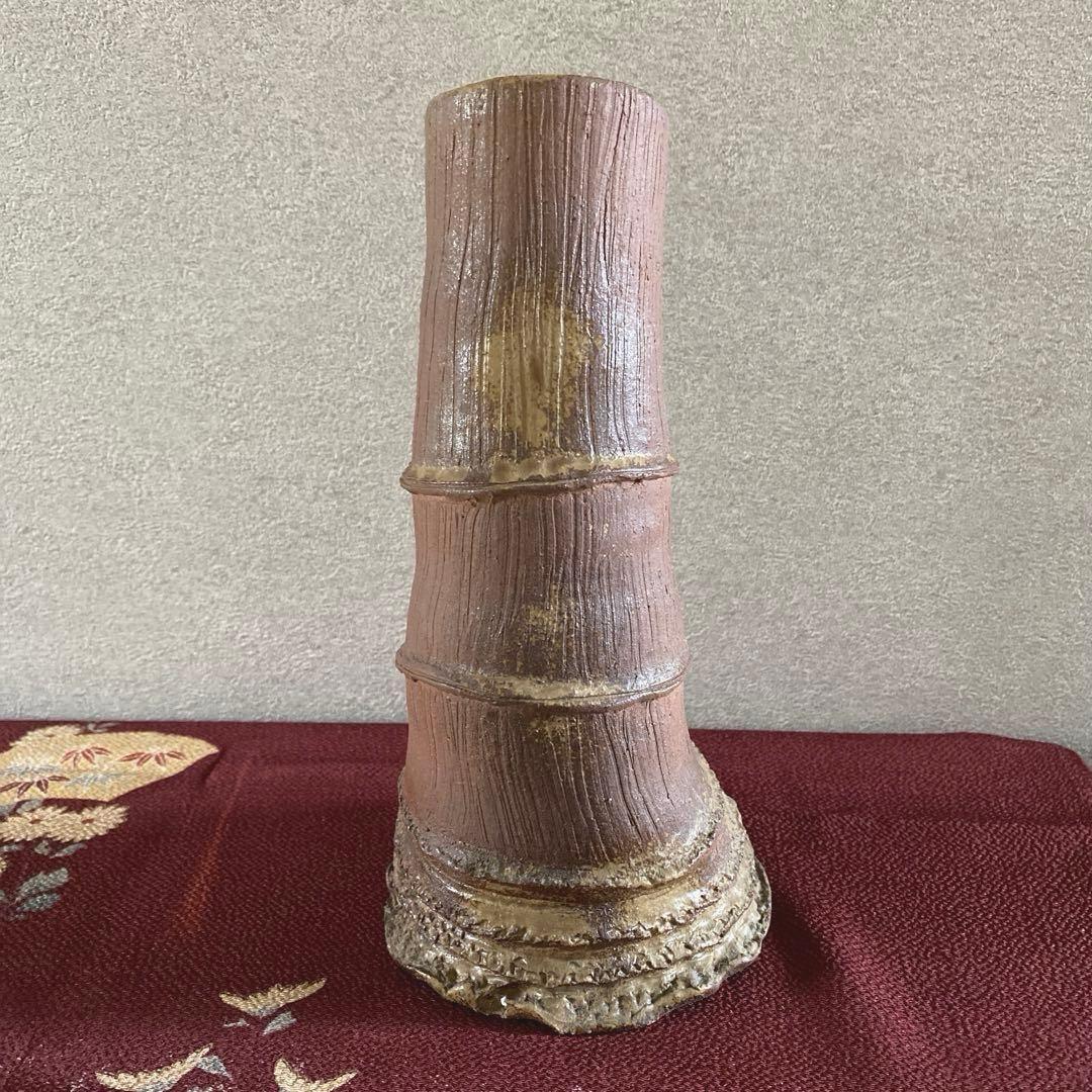 【希少】花瓶　陶器　備前焼 花入 一輪挿し　花器 茶道具　竹　竹根形