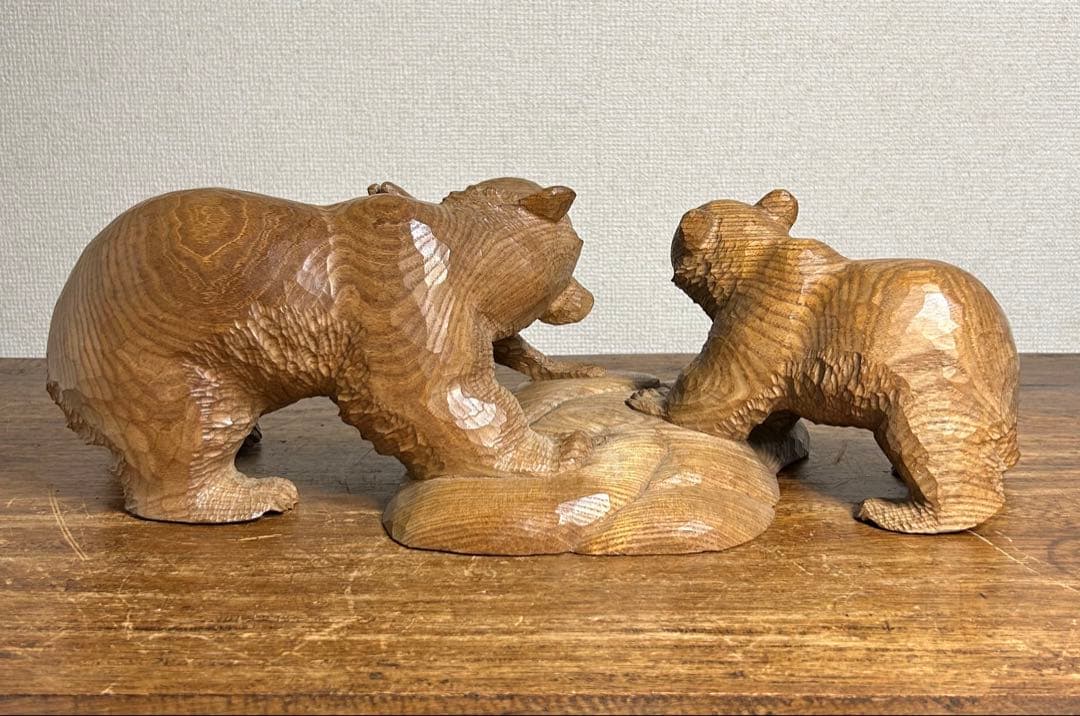 木彫り熊 親子熊 北海道 木彫りの熊 くま 農民美術 昭和レトロ 工芸品 藤戸