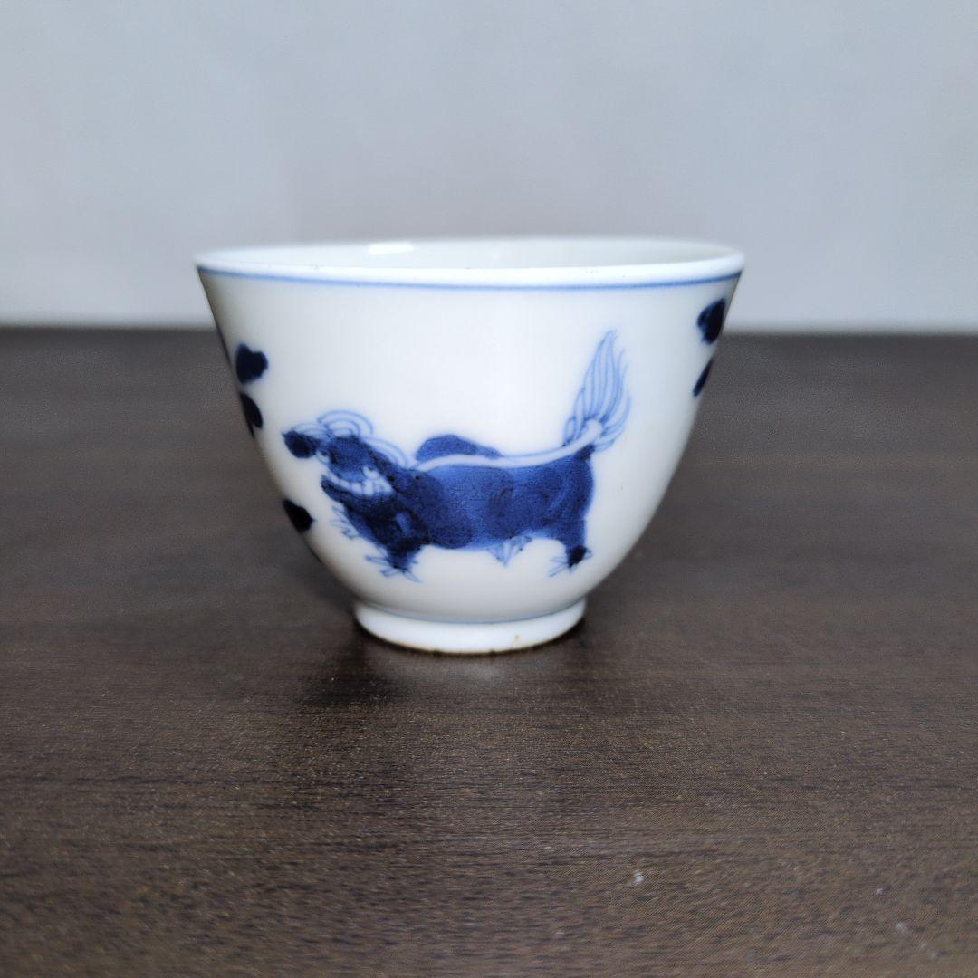 南京玩品 款 古染付 獅子牡丹文 煎茶碗 煎茶道具