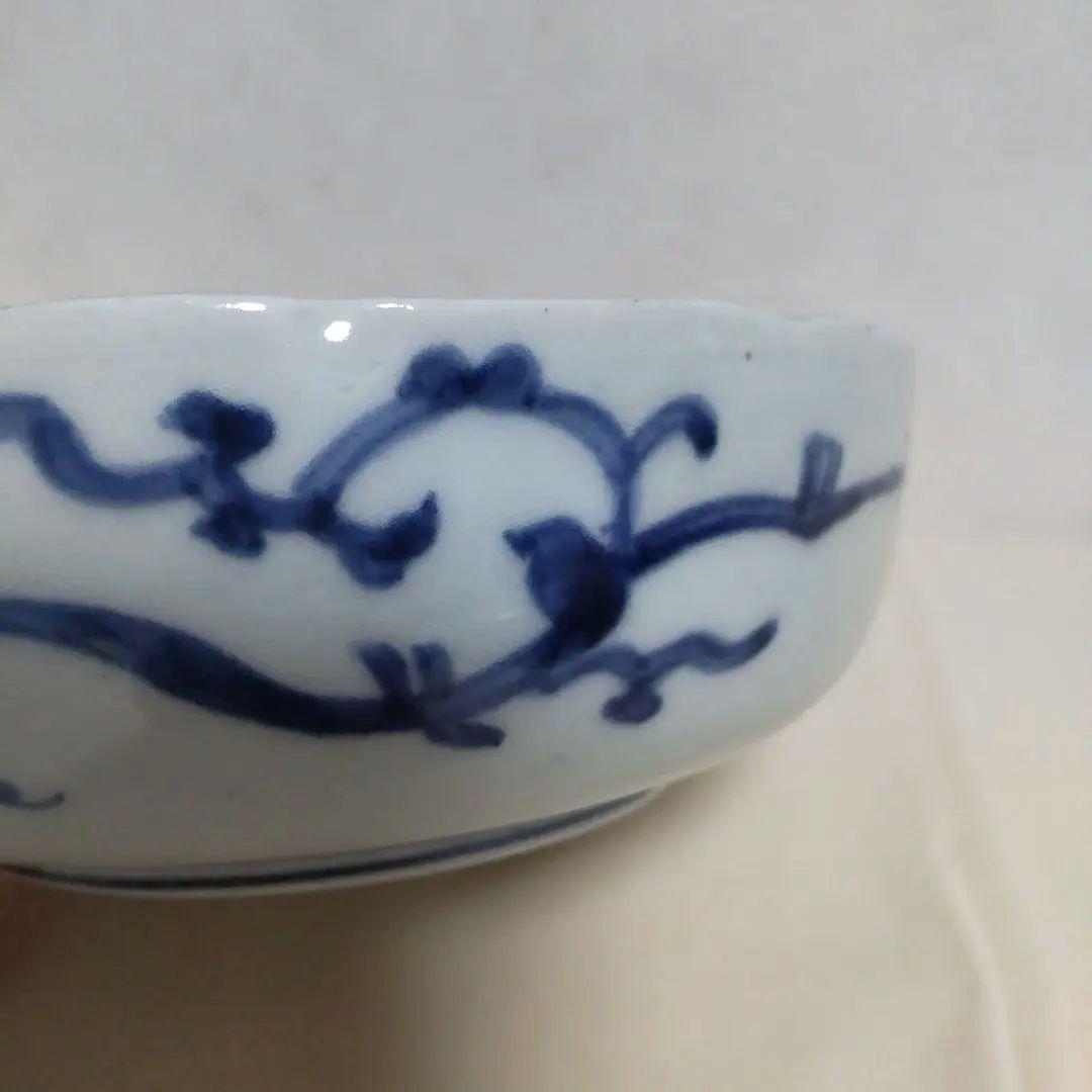 古伊万里 染付 たこ唐草 なます皿(2客) 富貴長春 時代物 骨董