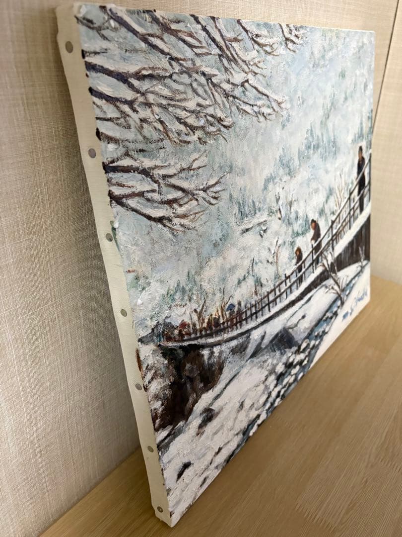 油彩原画『雪の風景』ミチ•スダ　F8号キャンバス