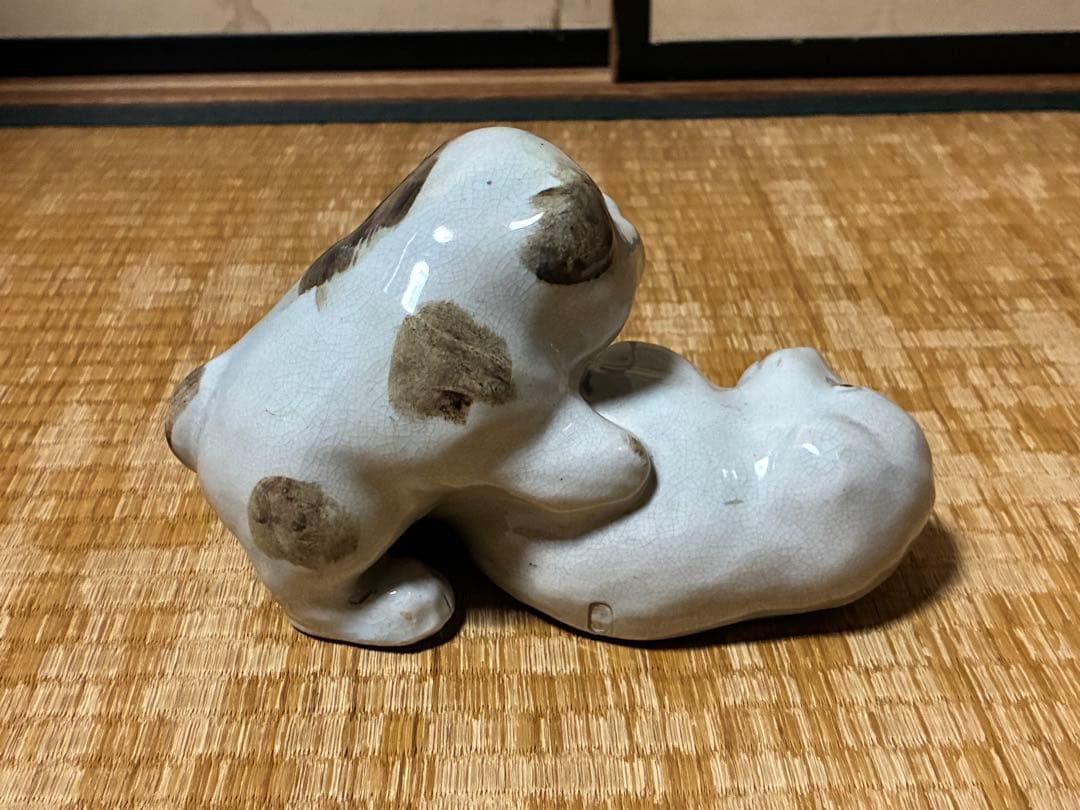 古陶器 犬の絡み 陶器 置物 ◯山 銘あり
