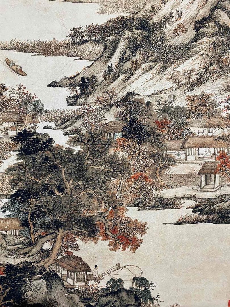 王蒙 秋山草堂 中国画 掛け軸 水墨画 和室 玄関 茶室 壁掛け 美術品