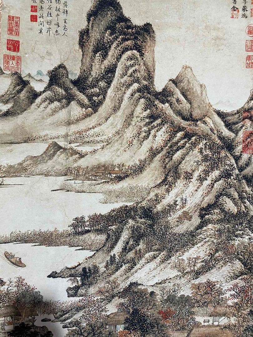 王蒙 秋山草堂 中国画 掛け軸 水墨画 和室 玄関 茶室 壁掛け 美術品