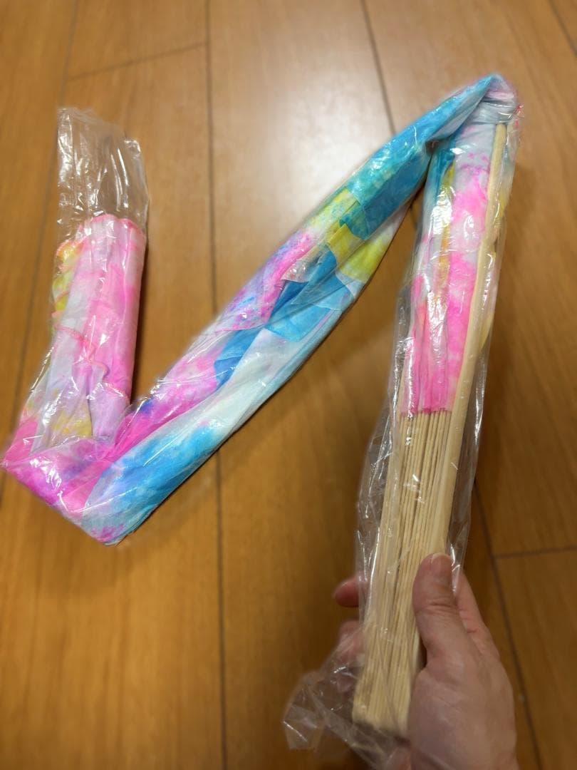 【新色新品】ビッグフラッターファンベール★右手★白水色黄ピンクタイダイ♫シルク