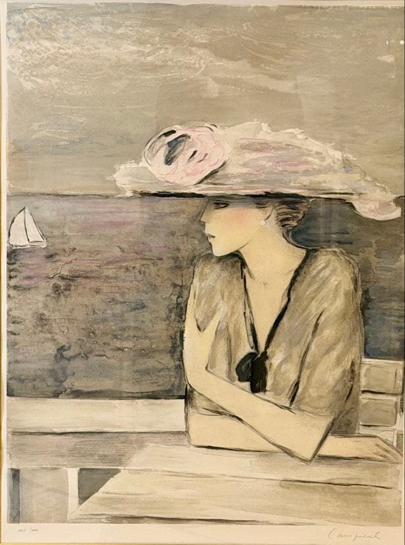 ピエール 「月曜日の朝」リトグラフ 額装 版画 女性像 装飾画 #256