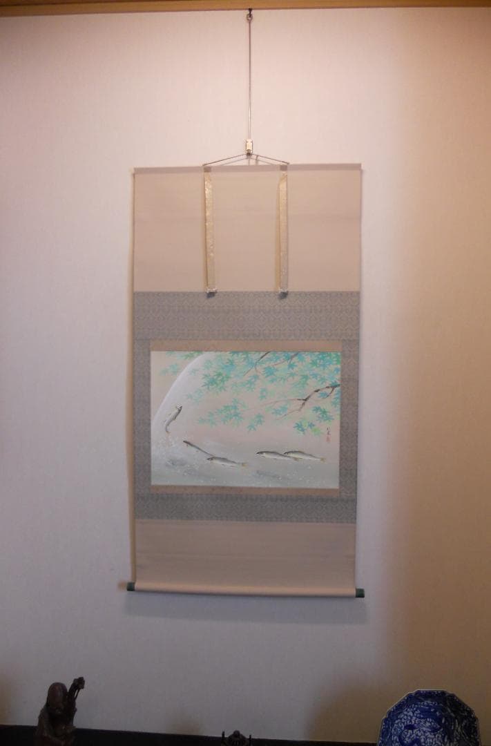 徳橋農場掛け軸 田中松泉 清流香魚 紙本 希少 軸装 茶道具 掛軸 美品