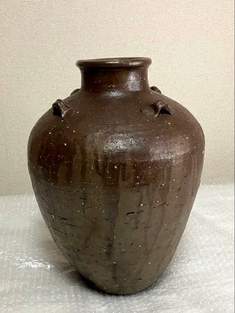 室町期 信楽焼 四耳壺 茶壺 生花 花瓶 花入 葉茶 茶道具 大壺 備前焼 骨董