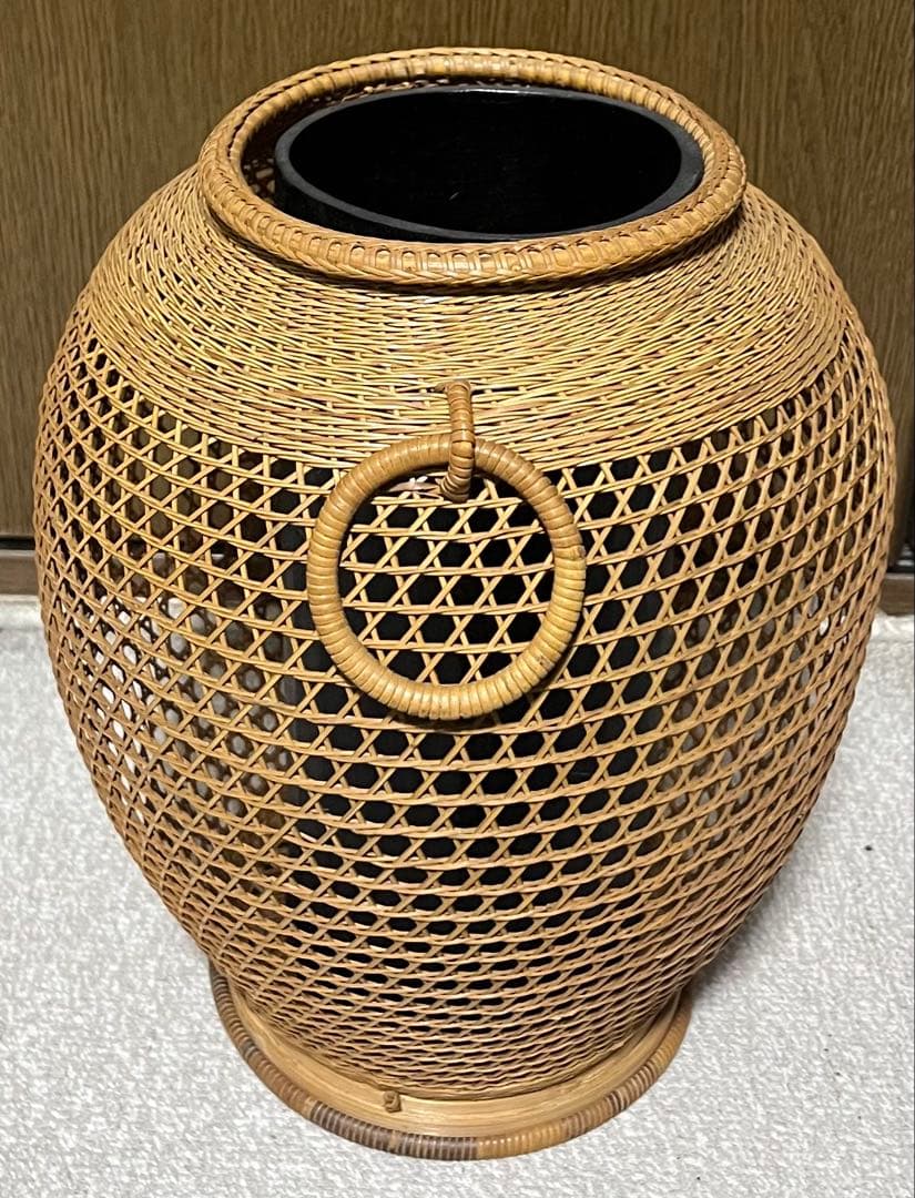 升生作 竹花籠 レトロ 竹細工 竹籠 花籠 茶道具 耳付き 生花 古美術品