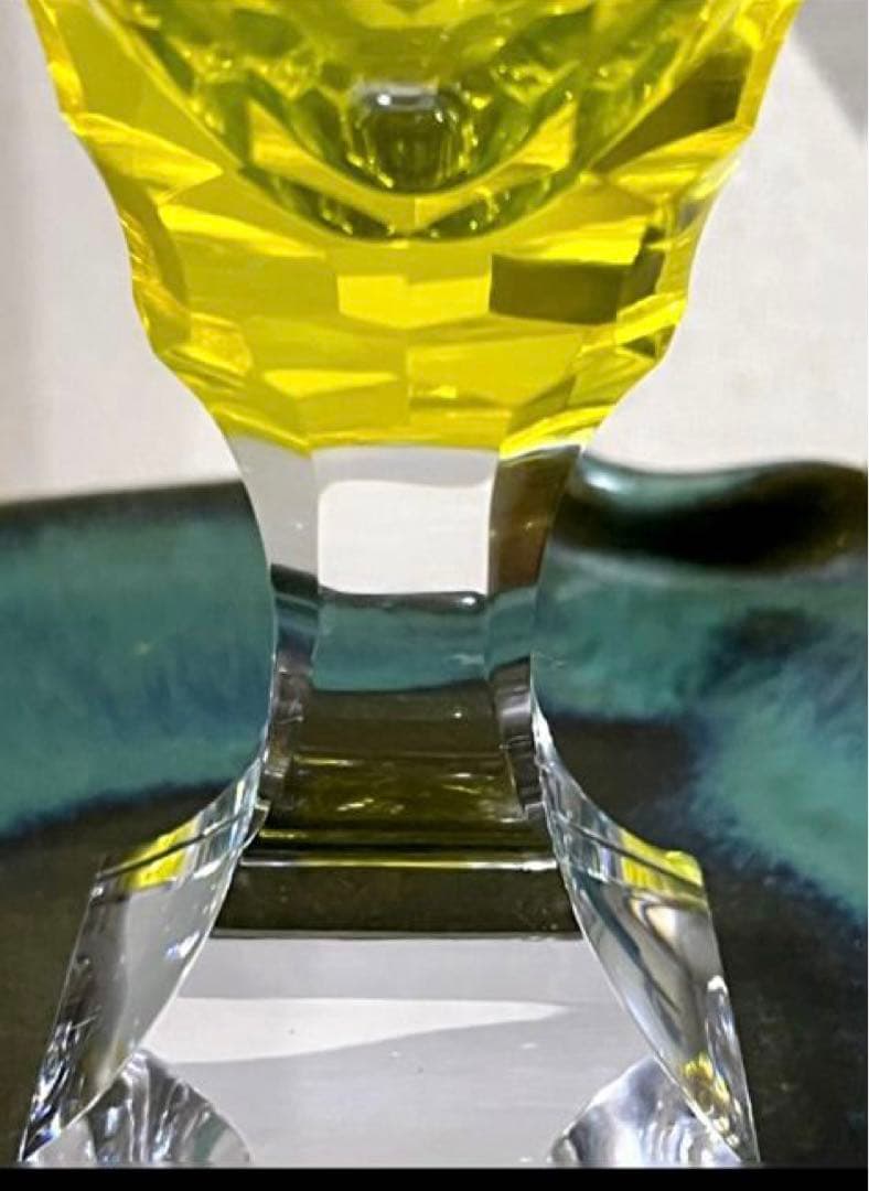 [希少/新品未使用] 復刻薩摩切子・脚付杯/希少黄色 カメイガラスLサイズ