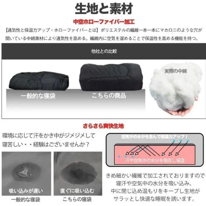 2個　寝袋 シュラフ コンパクト 封筒型 オールシーズン 冬用 -10℃ グレー