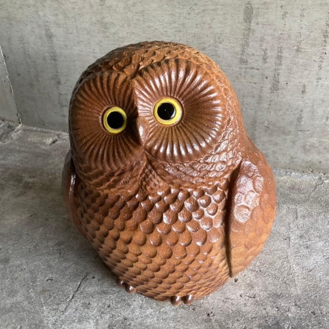 信楽焼 フクロウ 梟 鳥 陶器 大型 特大 和風 置物 インテリア レトロ