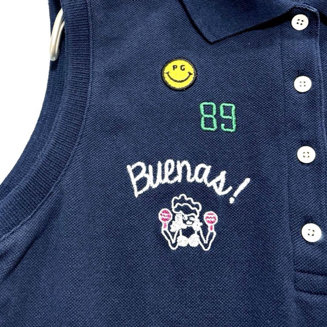 パーリーゲイツ　0/S ノースリーブポロシャツ　ネイビー　刺繍　ニコちゃん