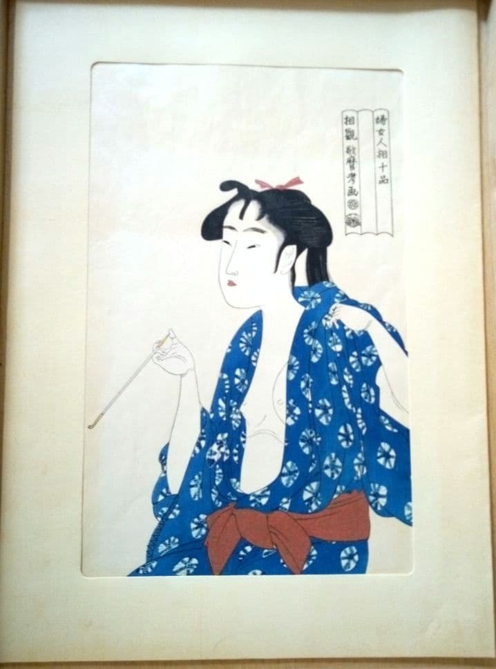 ☆歌麿浮世絵版画5枚セット☆日本美術社古法純手摺木版画複製☆桐箱入英文併記☆希少
