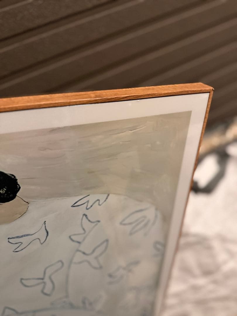 現代アート 女性と鳥の絵画 木製フレーム