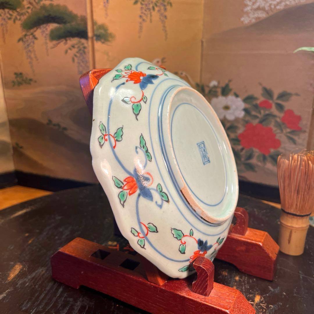 【特別出品】古伊万里　元禄伊万里　柿右衛門　色絵　宝丸紋　輪花型皿