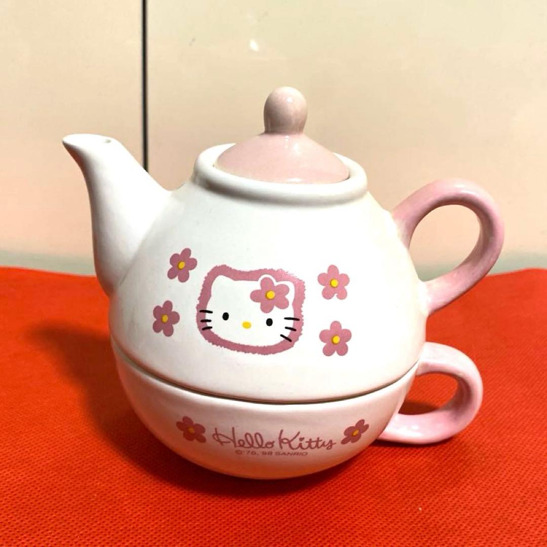 ハローキティ　キャンディポット　カップ&ポットセット　陶器製　レトロ可愛い
