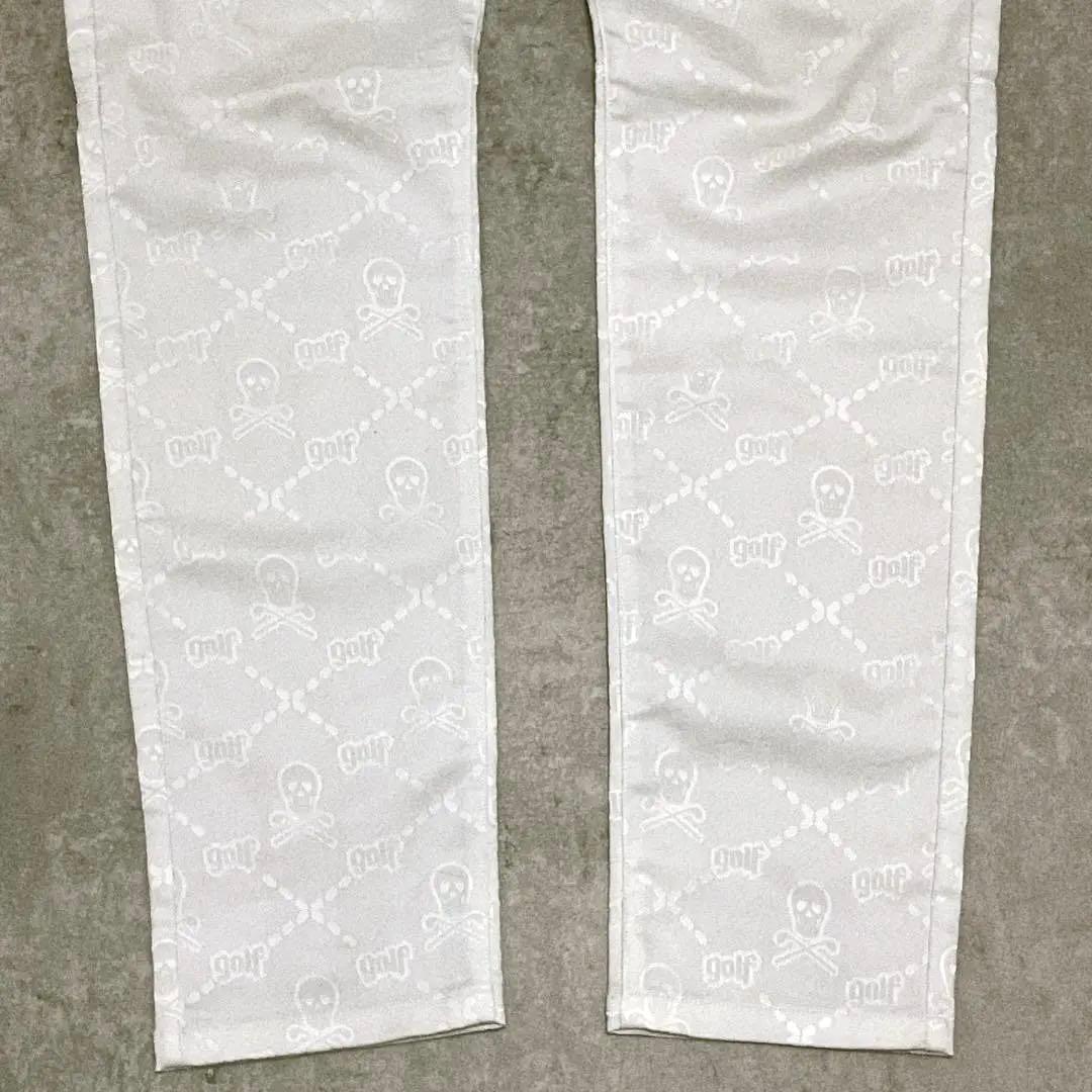 MARK&LONA スカル 総柄 刺繡 シルバーパッチ ゴルフ 白 46