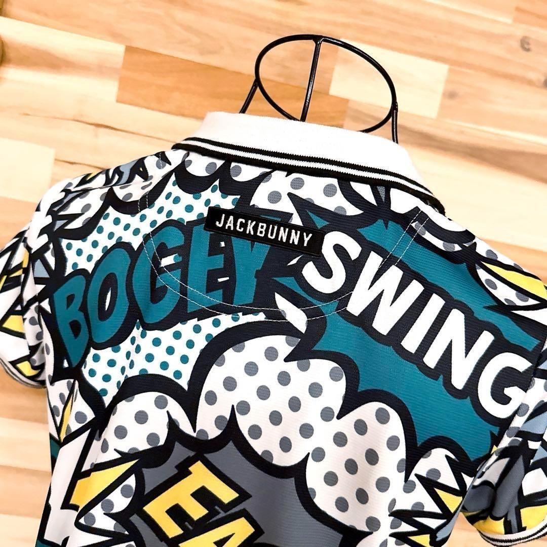 完売品【ジャックバニー】ゴルフ アメコミ風パターン 総柄 ワンピース S 白×黒