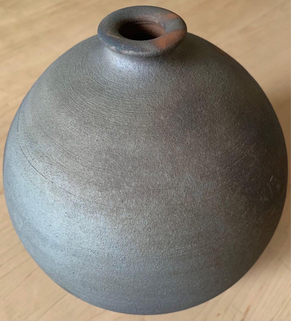 【極美品】大谷焼き　矢野款一作 グレーの球形花瓶