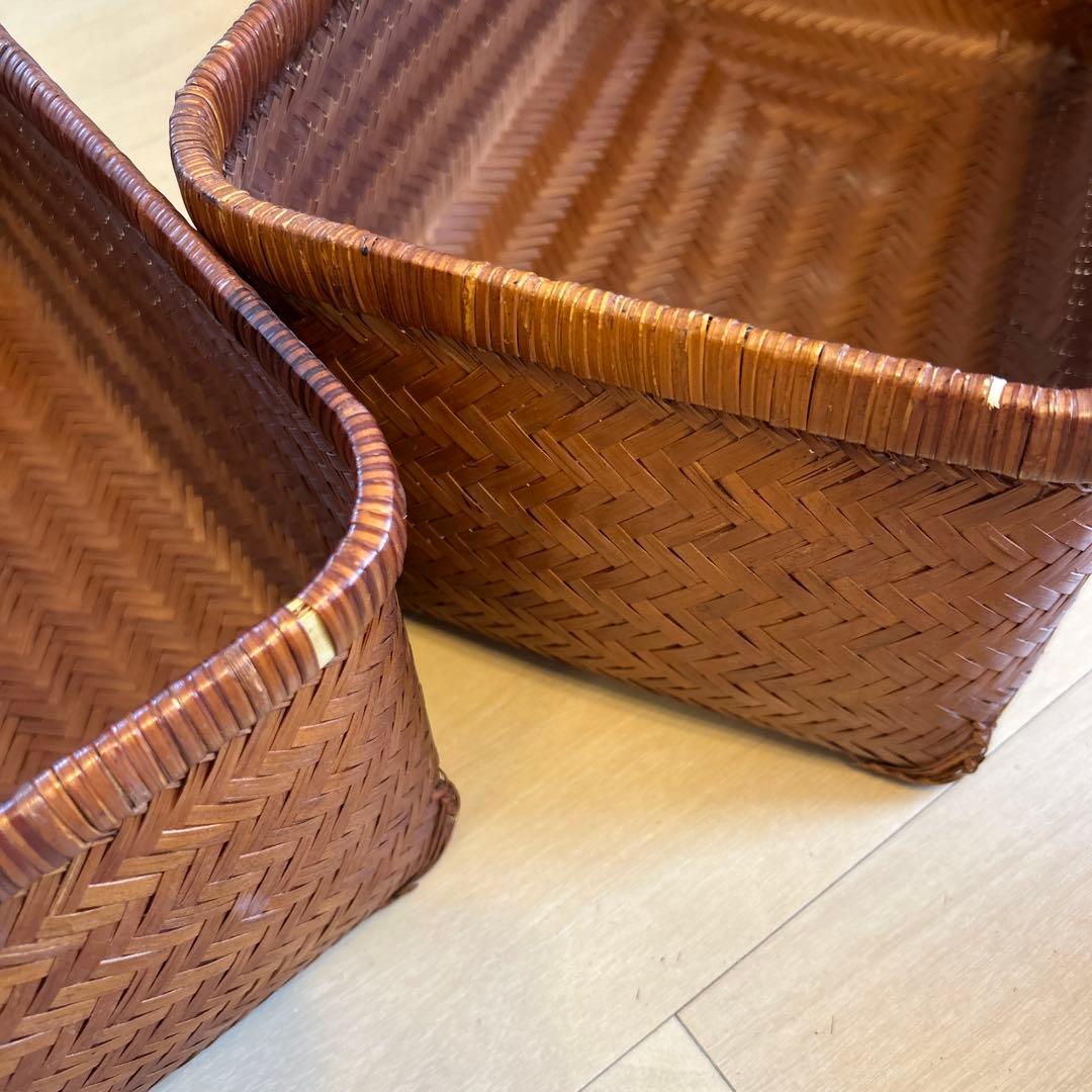 【レア】行李 竹籠 収納籠 レトロ 篠竹収納かご 入れ子式3点セット