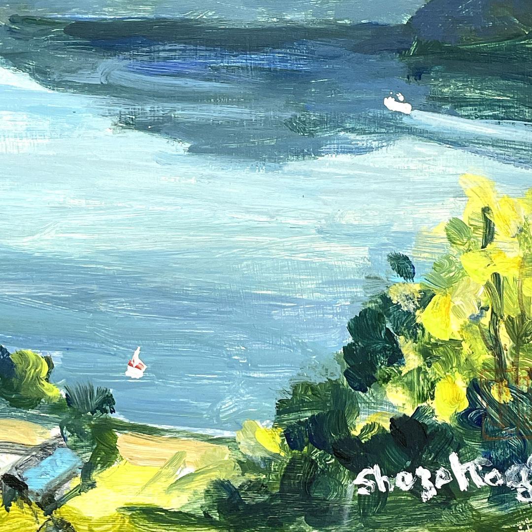 真作保証 鹿毛正三『夏の洞爺湖』油絵 油彩画 1989年 直筆サイン入り 額装