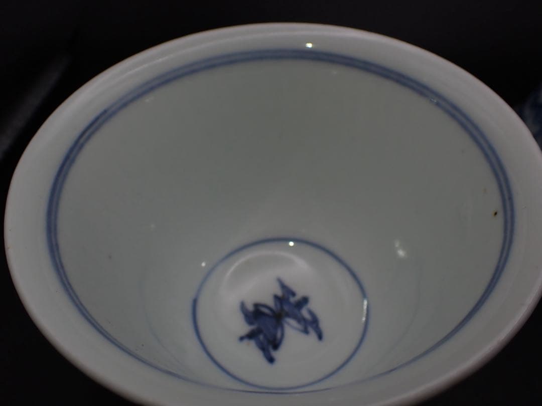 【完品】古伊万里 蓮華鱗 3客セット そば猪口 広東形 骨董品 幕末(青8)