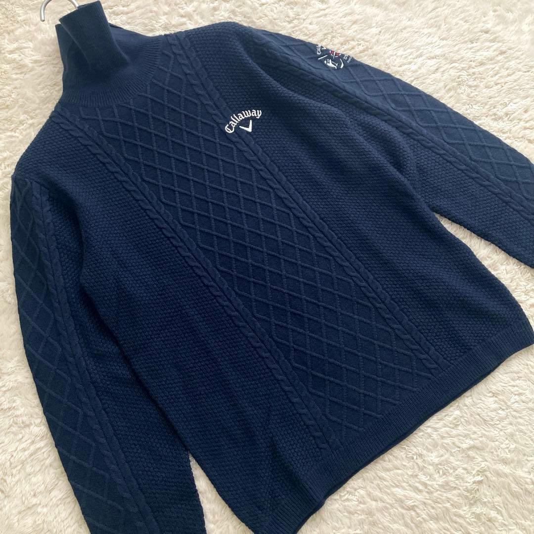 極美品！Callaway キャロウェイ　ケーブルニット　ハイネックセーター　L