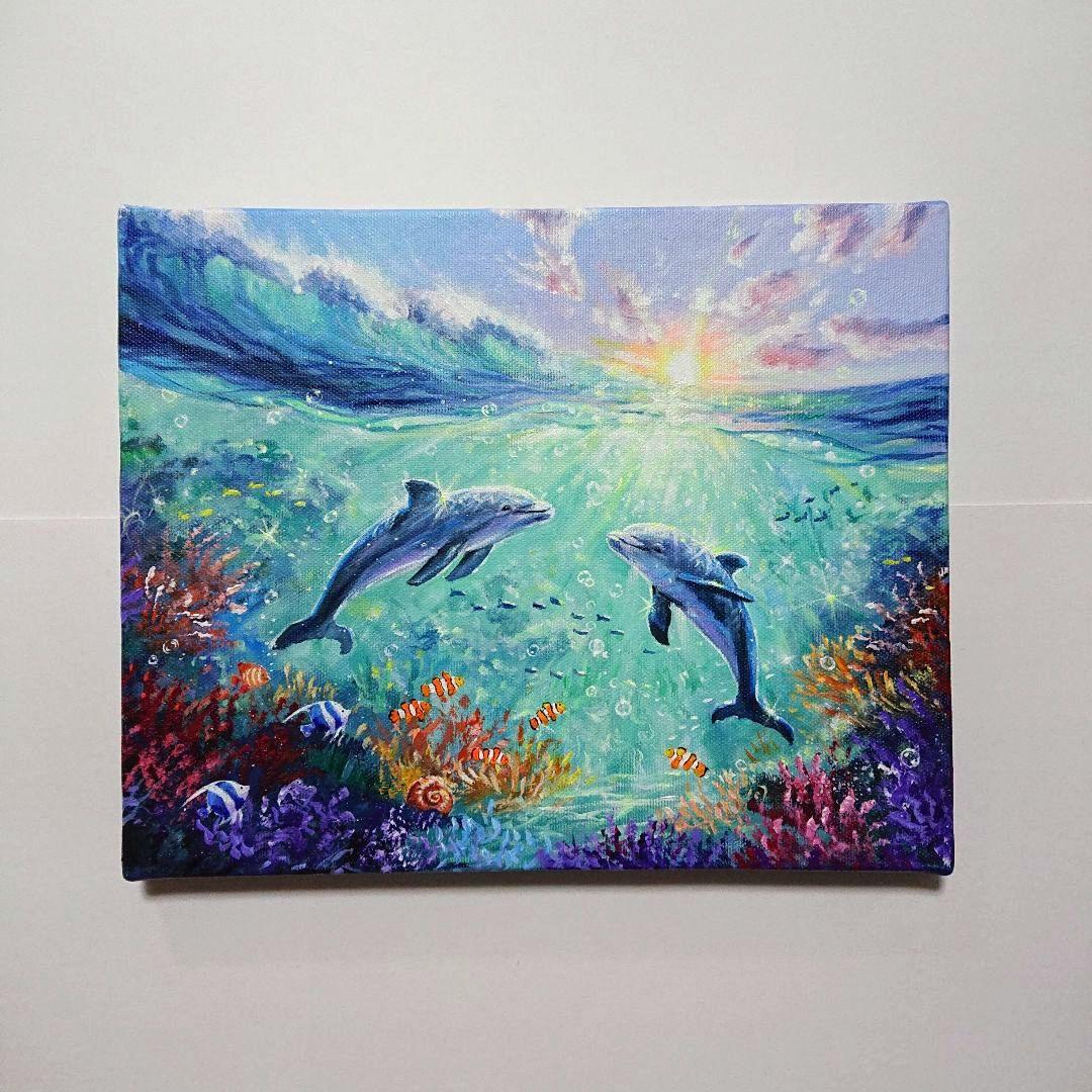 【海中散歩】アクリル画 F3 風景画 絵画