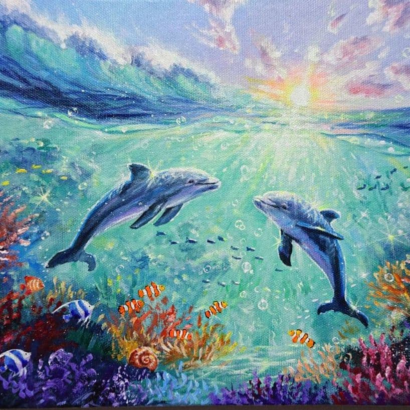 【海中散歩】アクリル画 F3 風景画 絵画