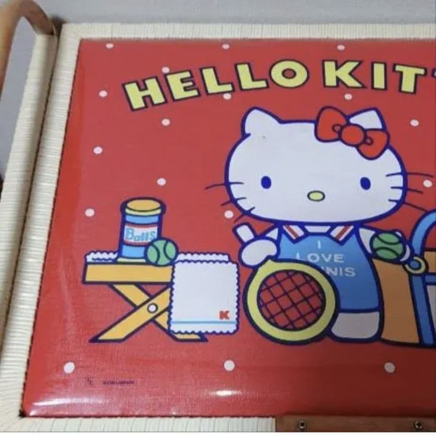 ハローキティ/サンリオ 収納ボックス 玩具箱 編みかご 昭和レトロ マット 2点