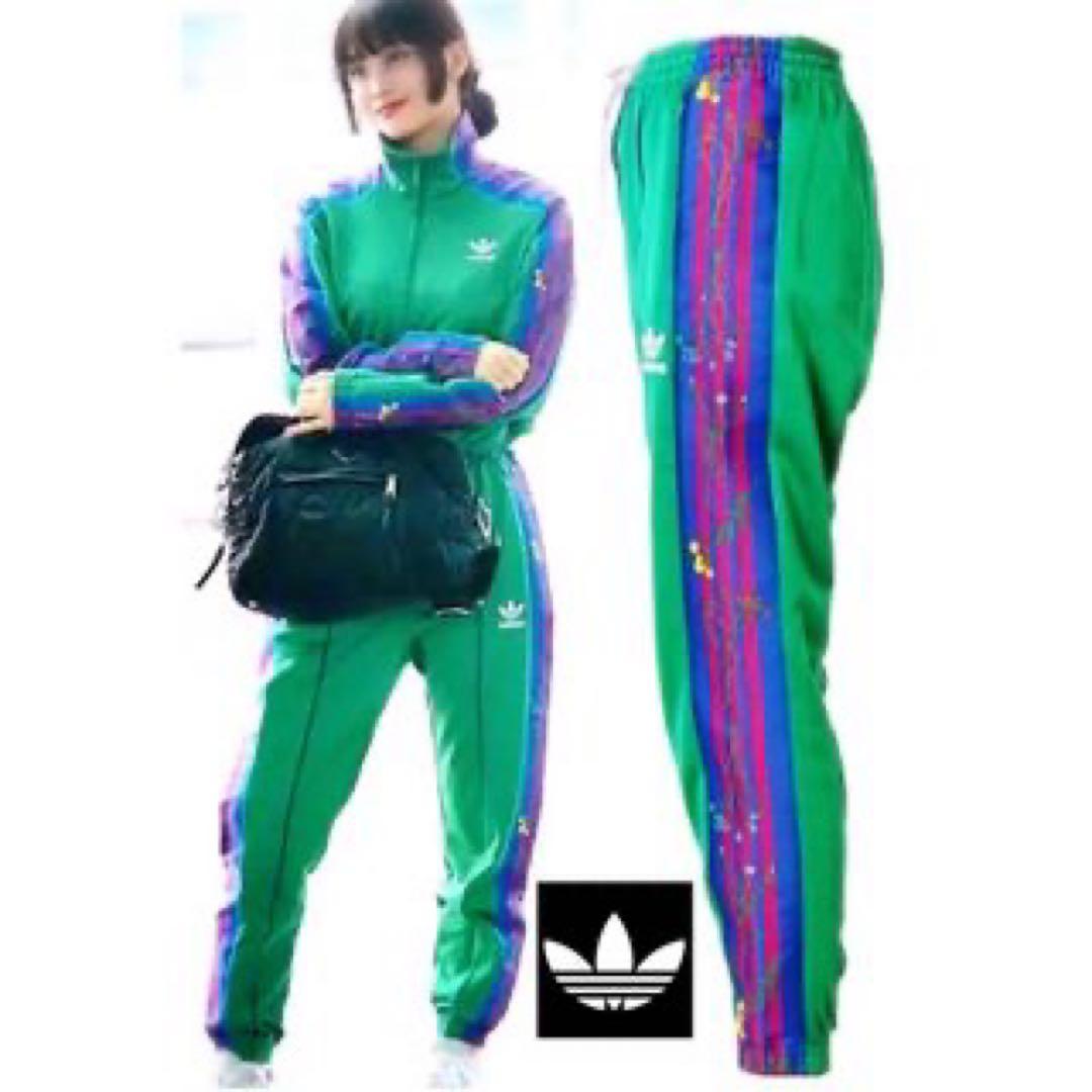 adidas グリーン ジャージパンツ TWICEモモ着用