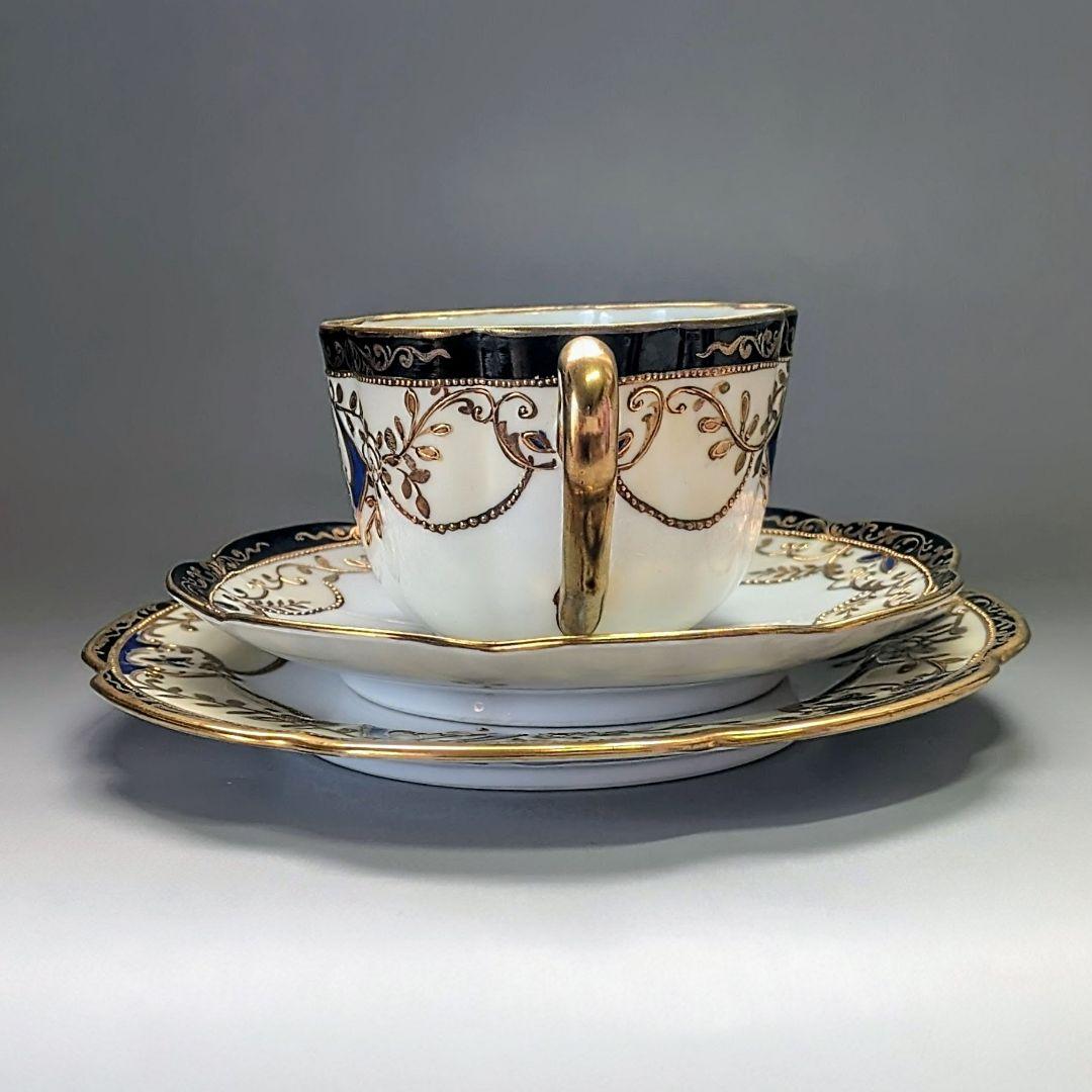 美品 オールドノリタケ マルキ印 コバルト金盛 トリオセット カップ＆ソーサー