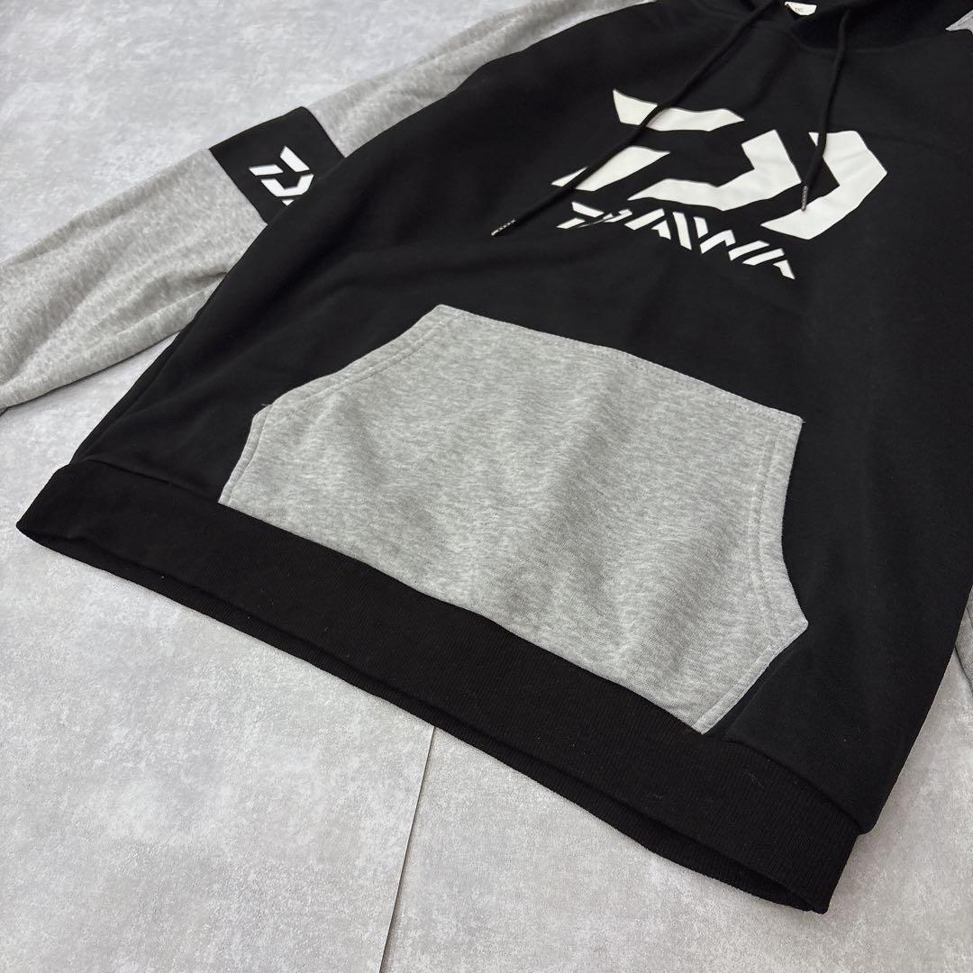 【大きいサイズ】3XL 裏起毛 ロゴ パーカー アウトドア 黒×グレー 釣り
