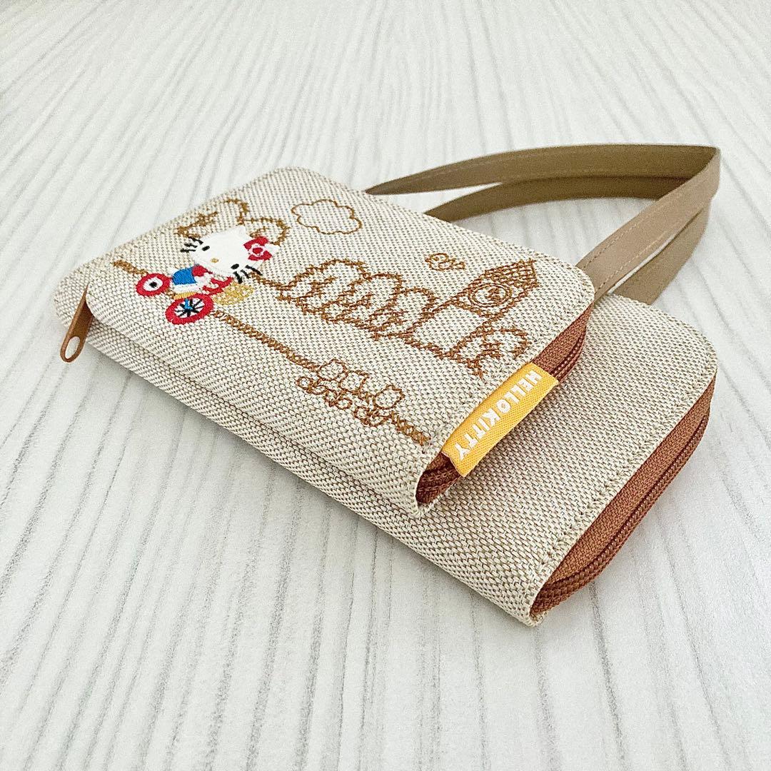 【未使用】平成レトロ ハローキティ ステッチ刺繍 大容量お財布バッグ ミニポーチ