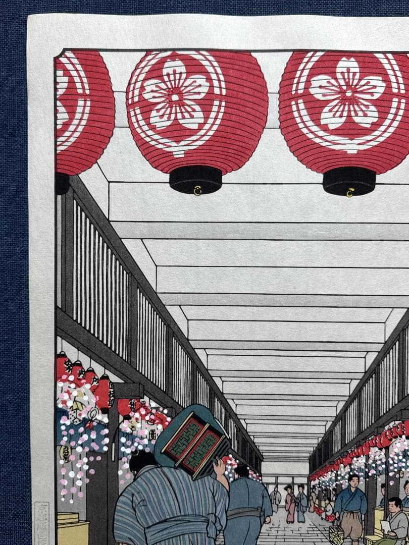 大相撲錦絵 木下大門 木版画「国技館茶屋風景」初摺