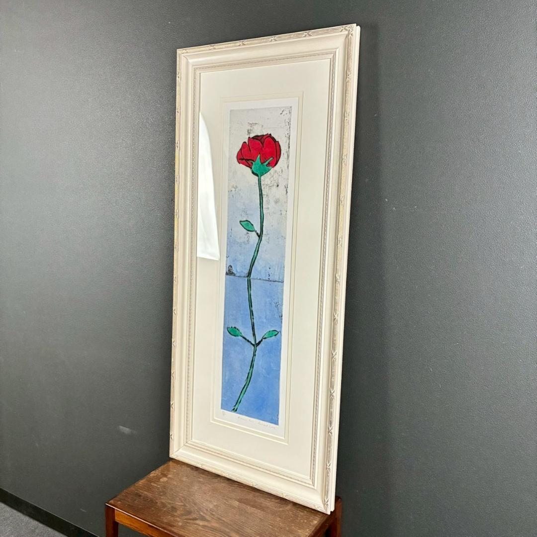 美品 リチャード・スペア「モーニングローズ」カラー銅版画 直筆サイン入 お洒落額