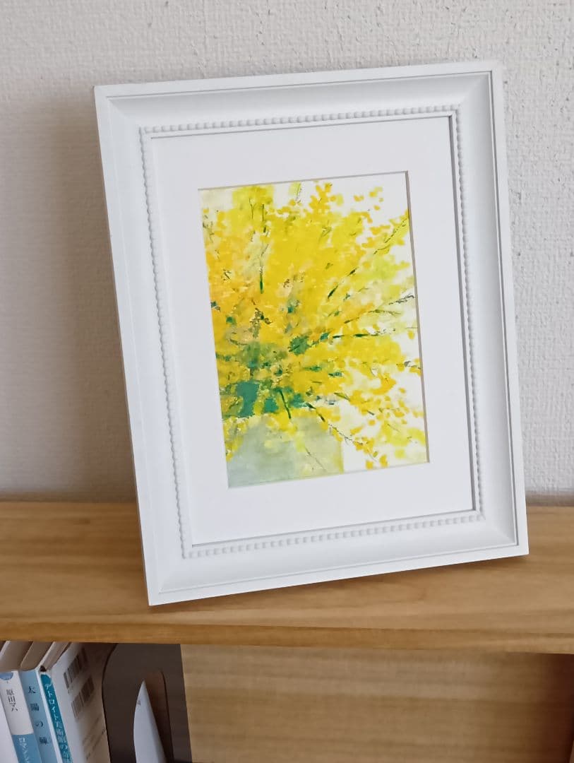 オイルパステル原画　黄色の花　2Lサイズ【額付き】