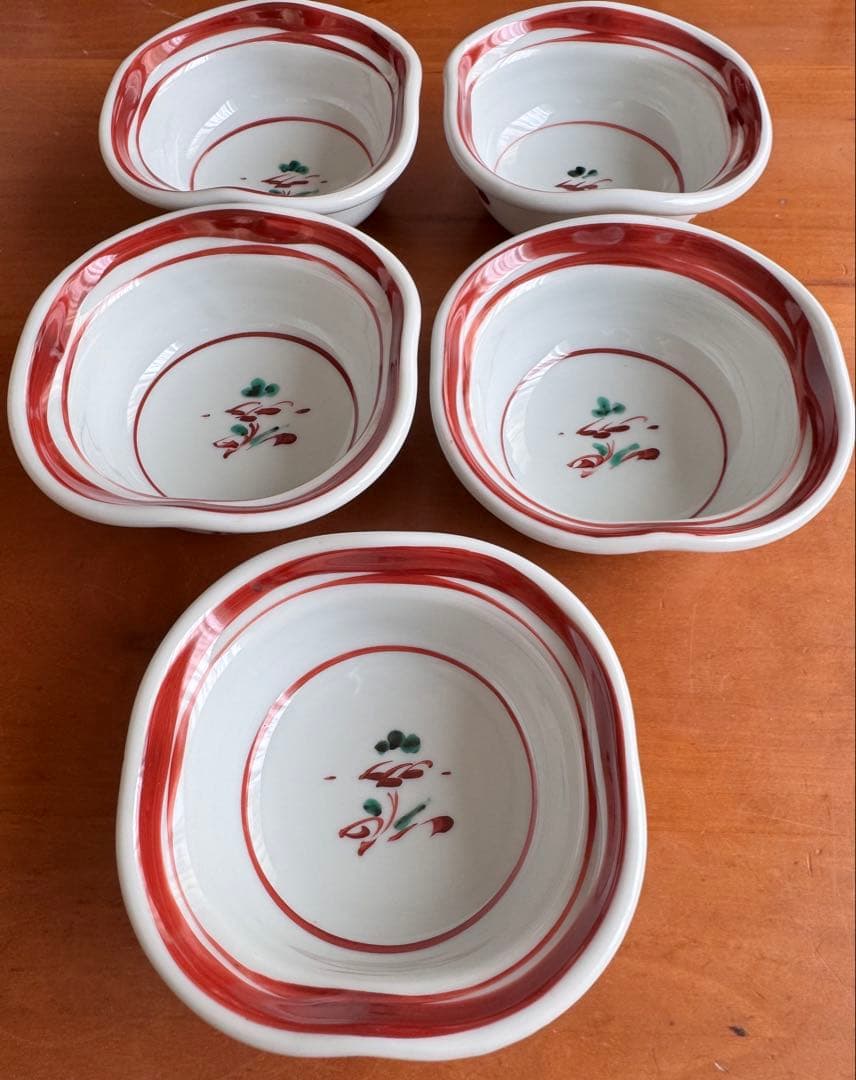 〈未使用箱付〉廣永窯 赤絵小鉢5客セット 陶器 川喜田半泥子
